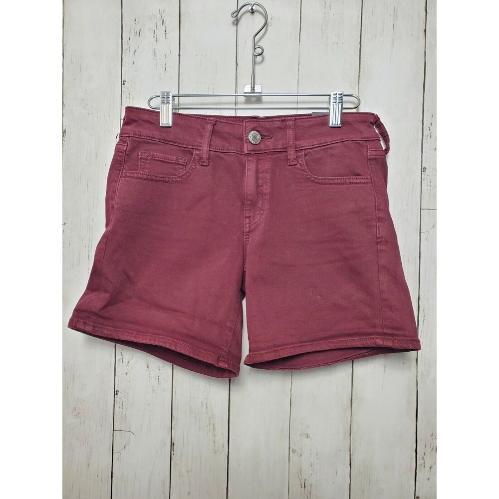 American Eagle Skindigo Shorts Women's 4 Maroon Midi Low Rise Super Stretch